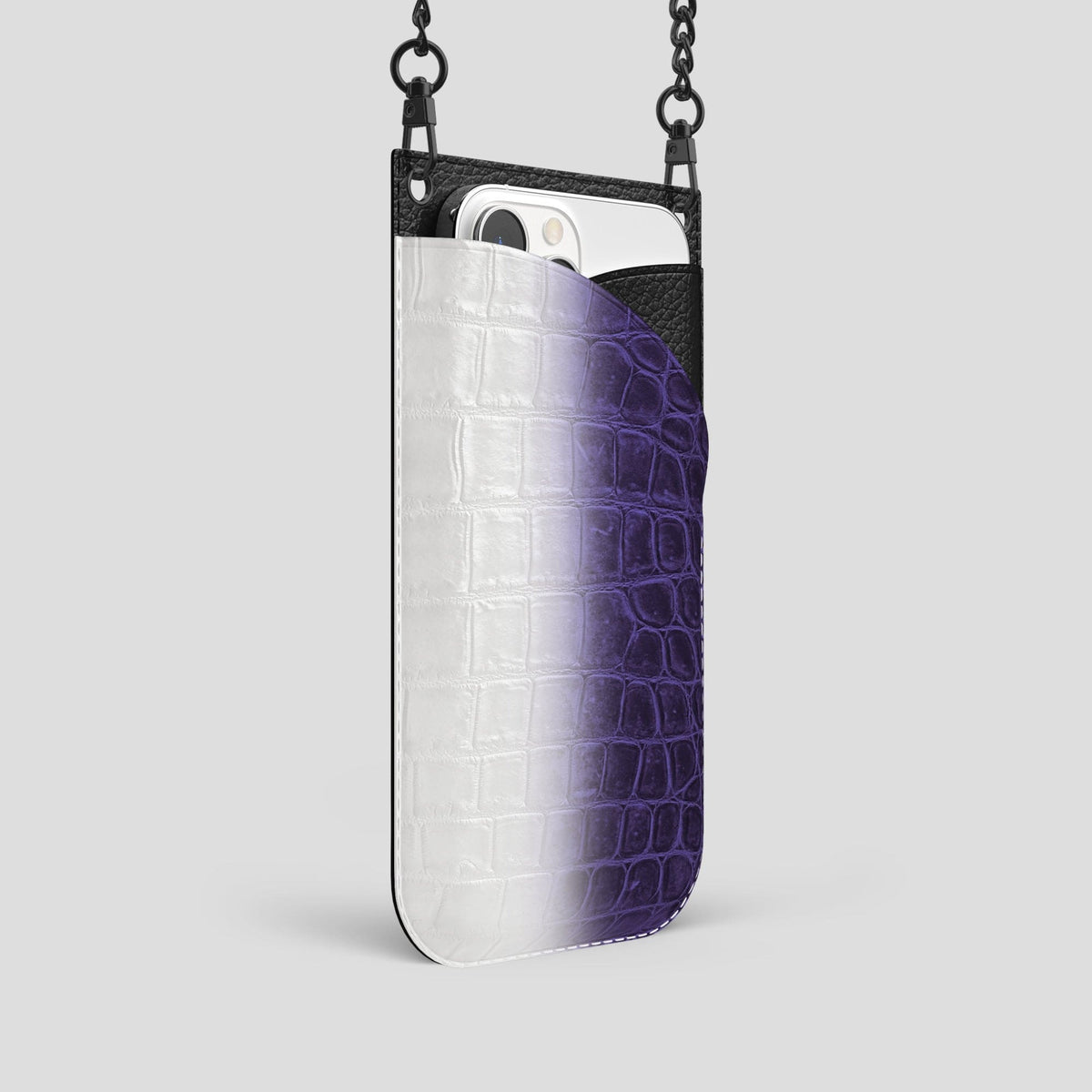 Purple iPhone 14 Pro Crossbody Bag Himalayan Crocodile with Black Metal -2 | Purple-Black