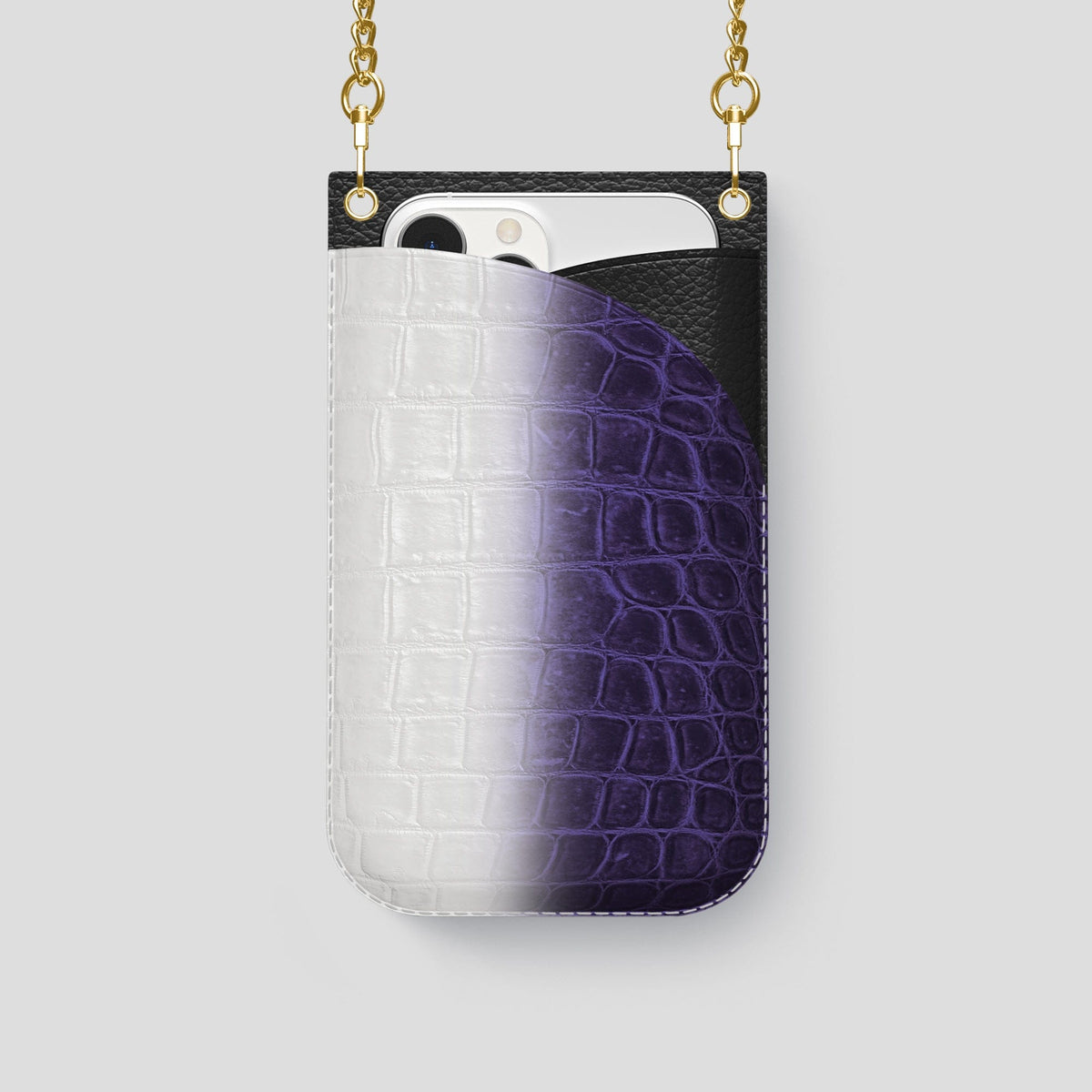 Purple iPhone 14 Pro Crossbody Bag Himalayan Crocodile with Gold Metal -1 | Purple-Gold