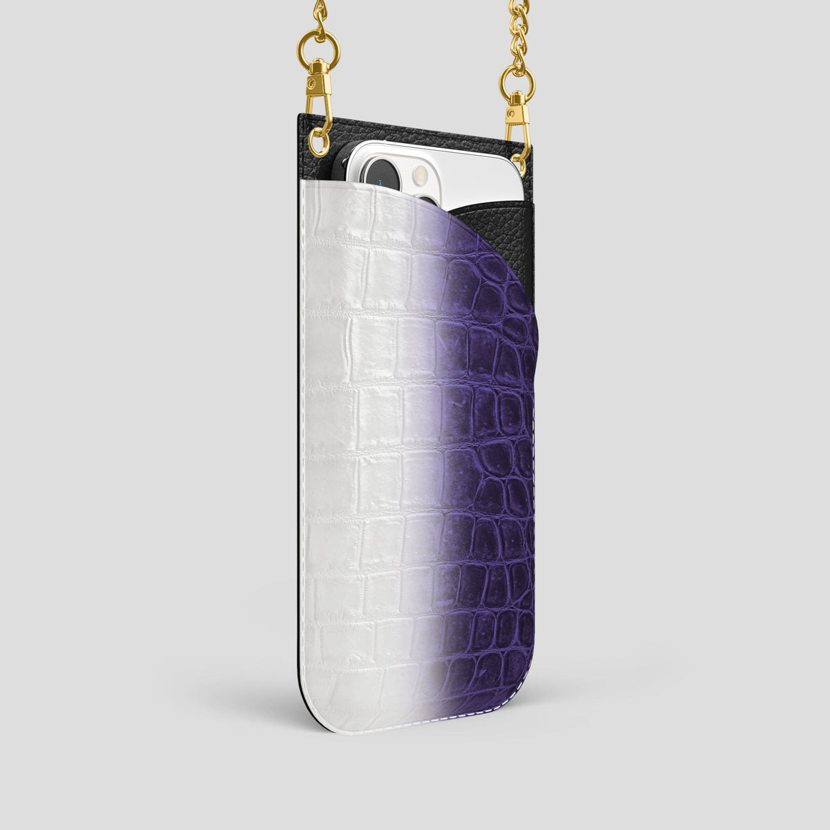 Purple iPhone 14 Pro Crossbody Bag Himalayan Crocodile with Gold Metal -2 | Purple-Gold