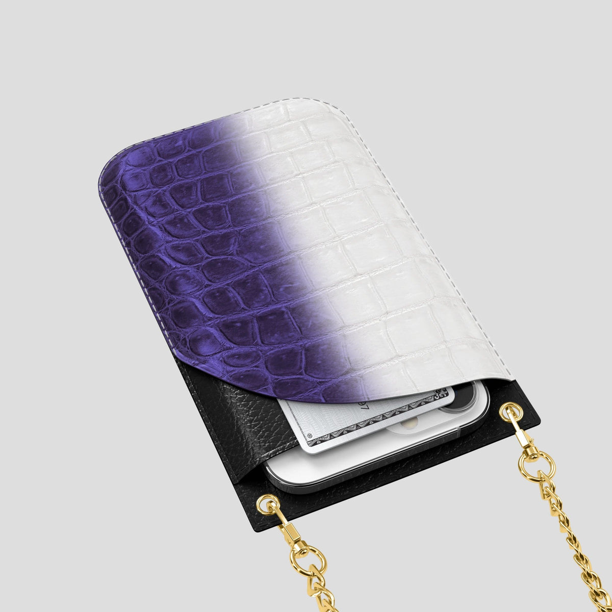 Purple iPhone 14 Pro Crossbody Bag Himalayan Crocodile with Gold Metal -5 | Purple-Gold