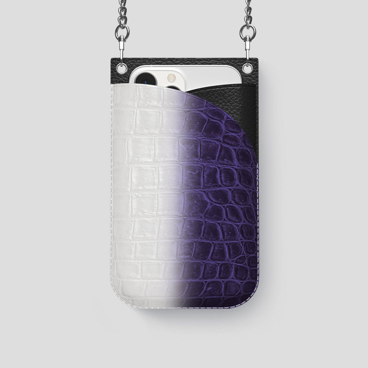 Purple iPhone 14 Pro Crossbody Bag Himalayan Crocodile with Steel Metal -1 | Purple-Steel