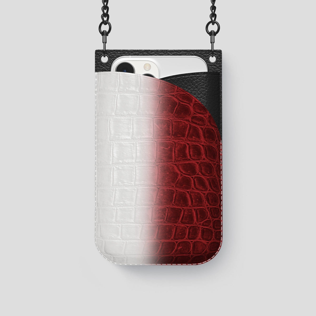 Red iPhone 14 Pro Crossbody Bag Himalayan Crocodile with Black Metal -1 | Red-Black
