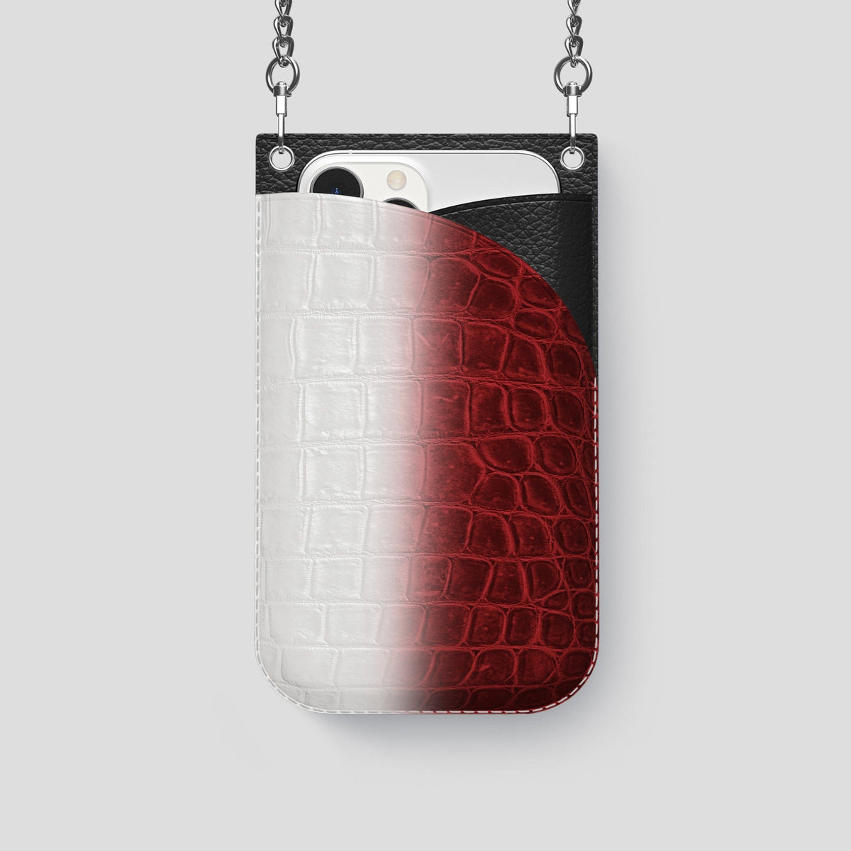 Red iPhone 14 Pro Crossbody Bag Himalayan Crocodile with Steel Metal -1 | Red-Steel