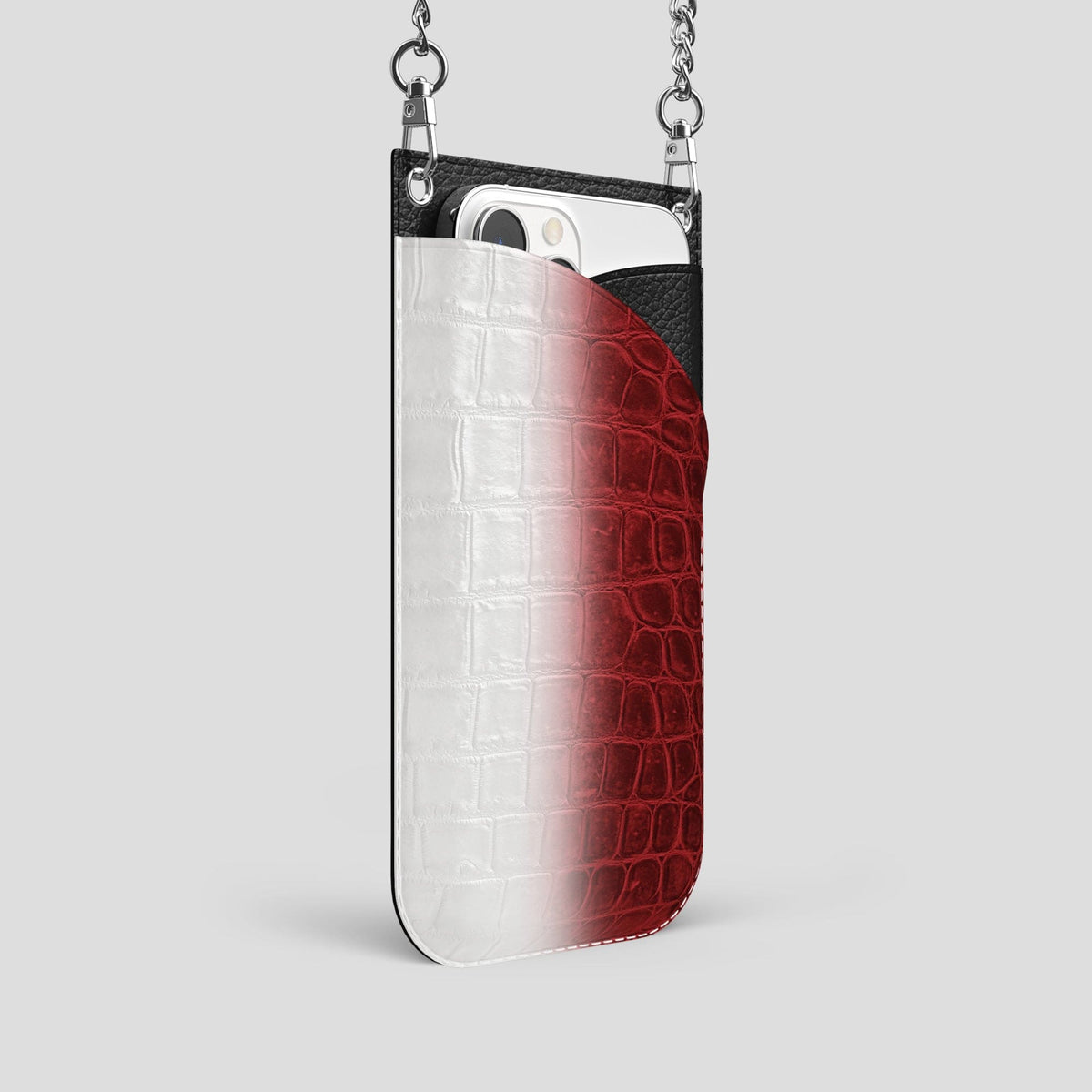 Red iPhone 14 Pro Crossbody Bag Himalayan Crocodile with Steel Metal -2 | Red-Steel