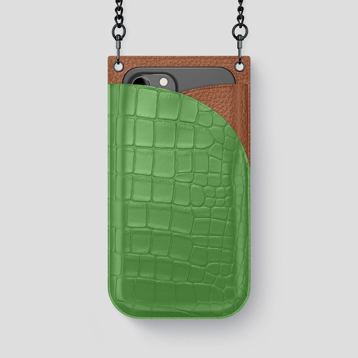 Apple-Green iPhone 14 Pro Max Crossbody Bag Alligator with Black Metal -1 | Apple-Green-Black