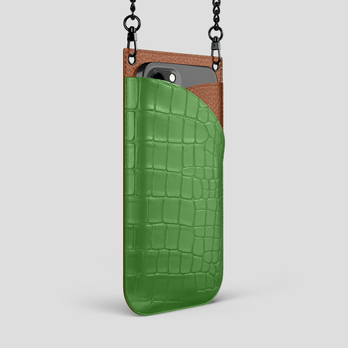 Apple-Green iPhone 14 Pro Max Crossbody Bag Alligator with Black Metal -2 | Apple-Green-Black