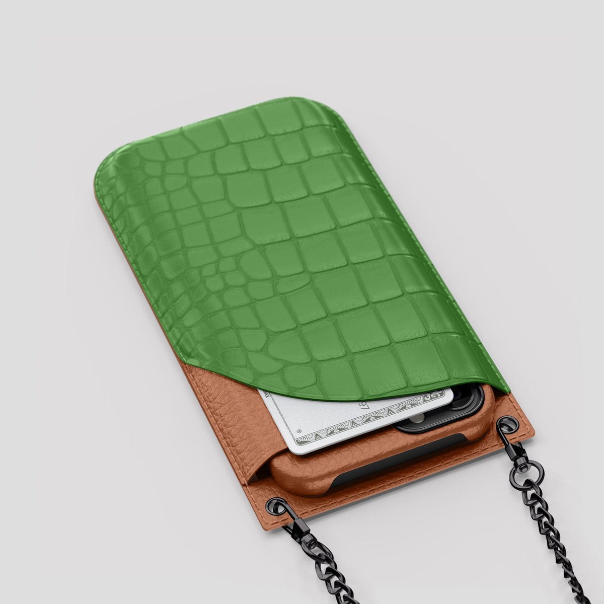 Apple-Green iPhone 14 Pro Max Crossbody Bag Alligator with Black Metal -5 | Apple-Green-Black