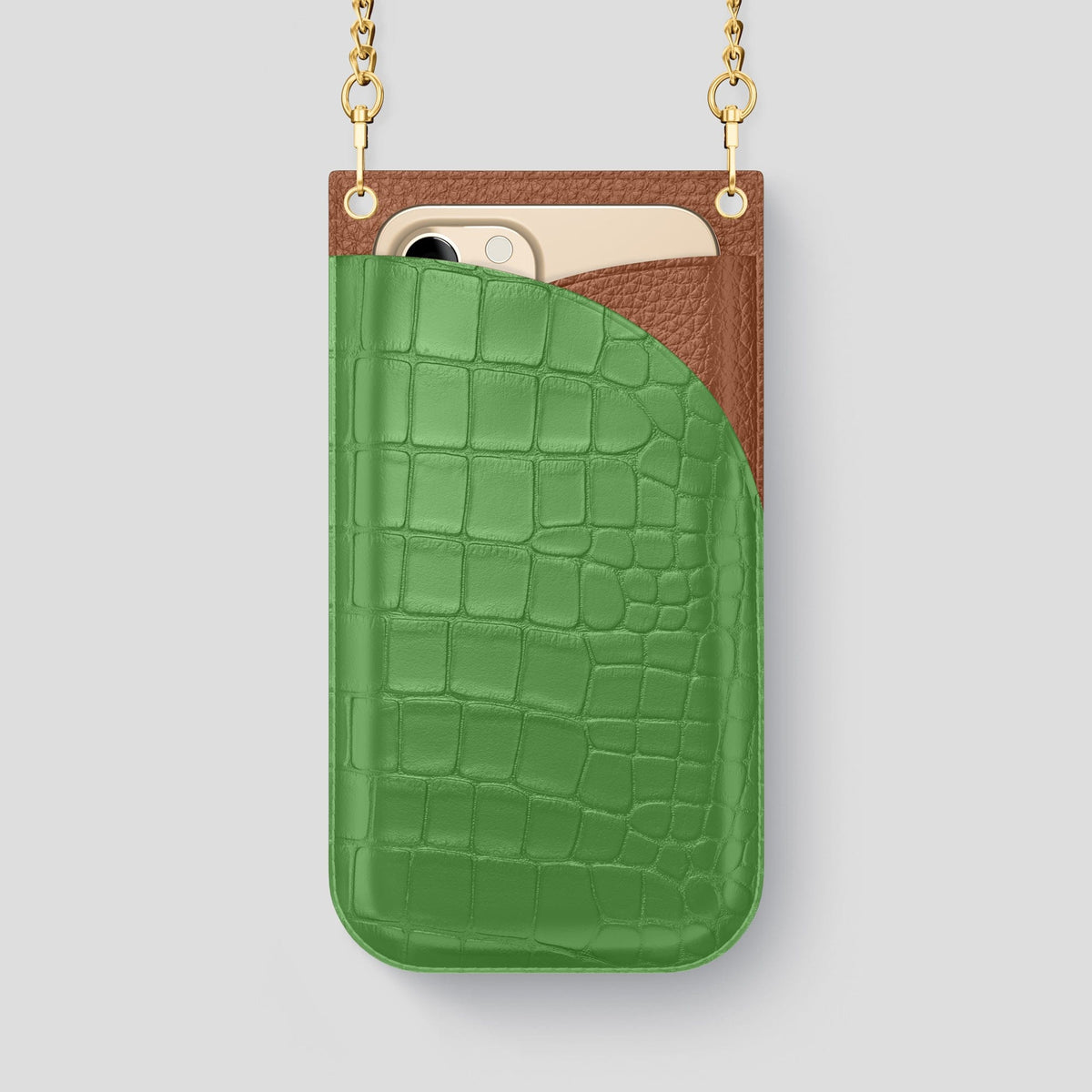 Apple-Green iPhone 14 Pro Max Crossbody Bag Alligator with Gold Metal -1 | Apple-Green-Gold