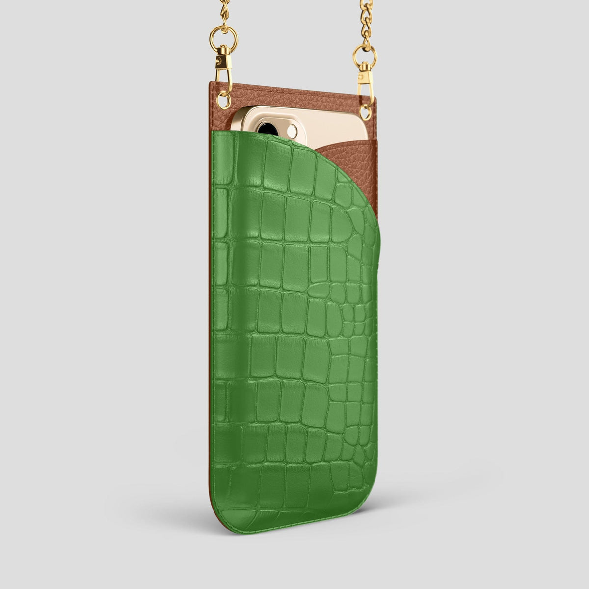 Apple-Green iPhone 14 Pro Max Crossbody Bag Alligator with Gold Metal -2 | Apple-Green-Gold