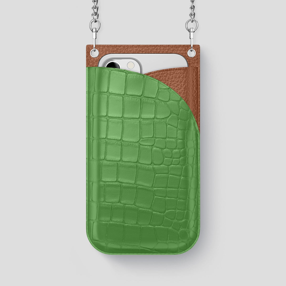 Apple-Green iPhone 14 Pro Max Crossbody Bag Alligator with Steel Metal -1 | Apple-Green-Steel