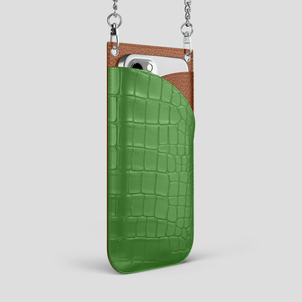 Apple-Green iPhone 14 Pro Max Crossbody Bag Alligator with Steel Metal -2 | Apple-Green-Steel