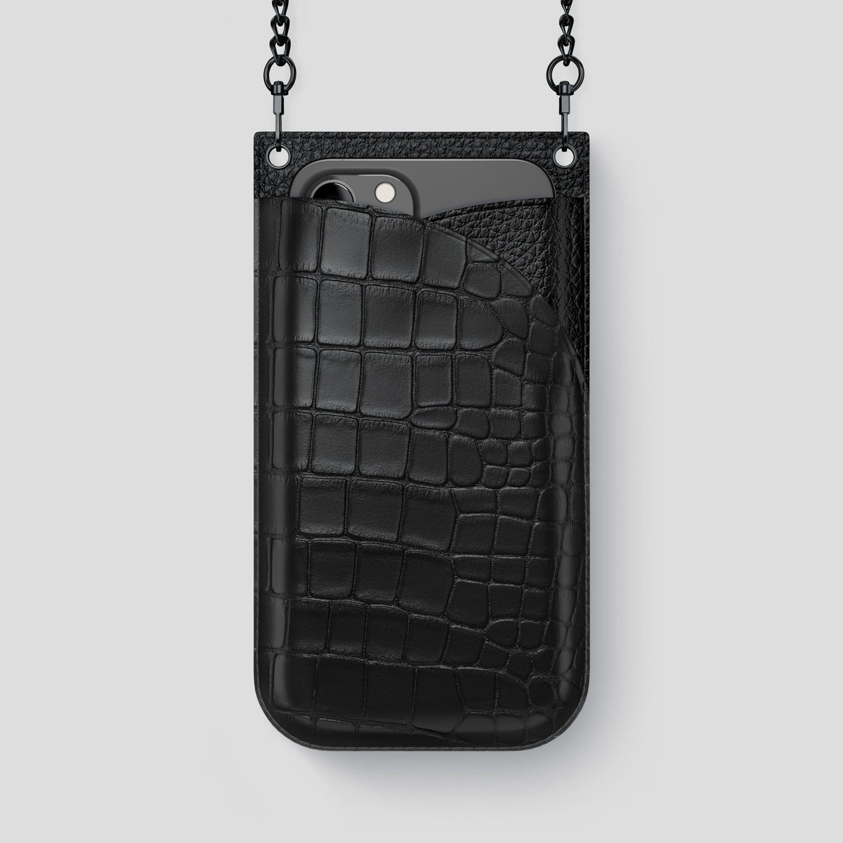 Black iPhone 14 Pro Max Crossbody Bag Alligator with Black Metal -1 | Black-Black
