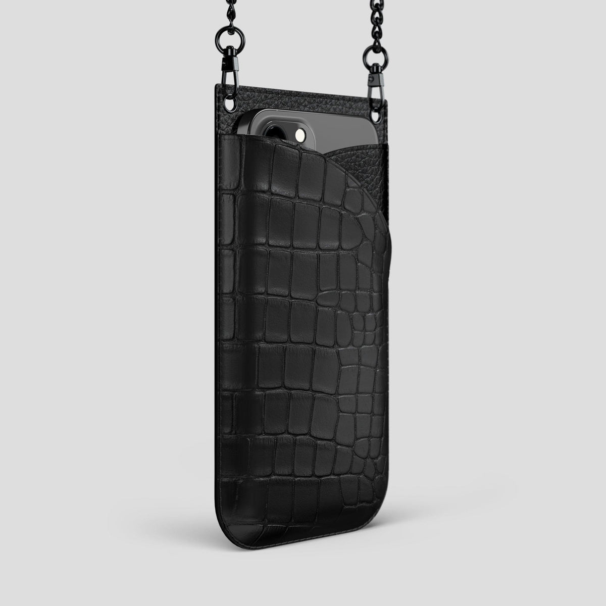 Black iPhone 14 Pro Max Crossbody Bag Alligator with Black Metal -2 | Black-Black