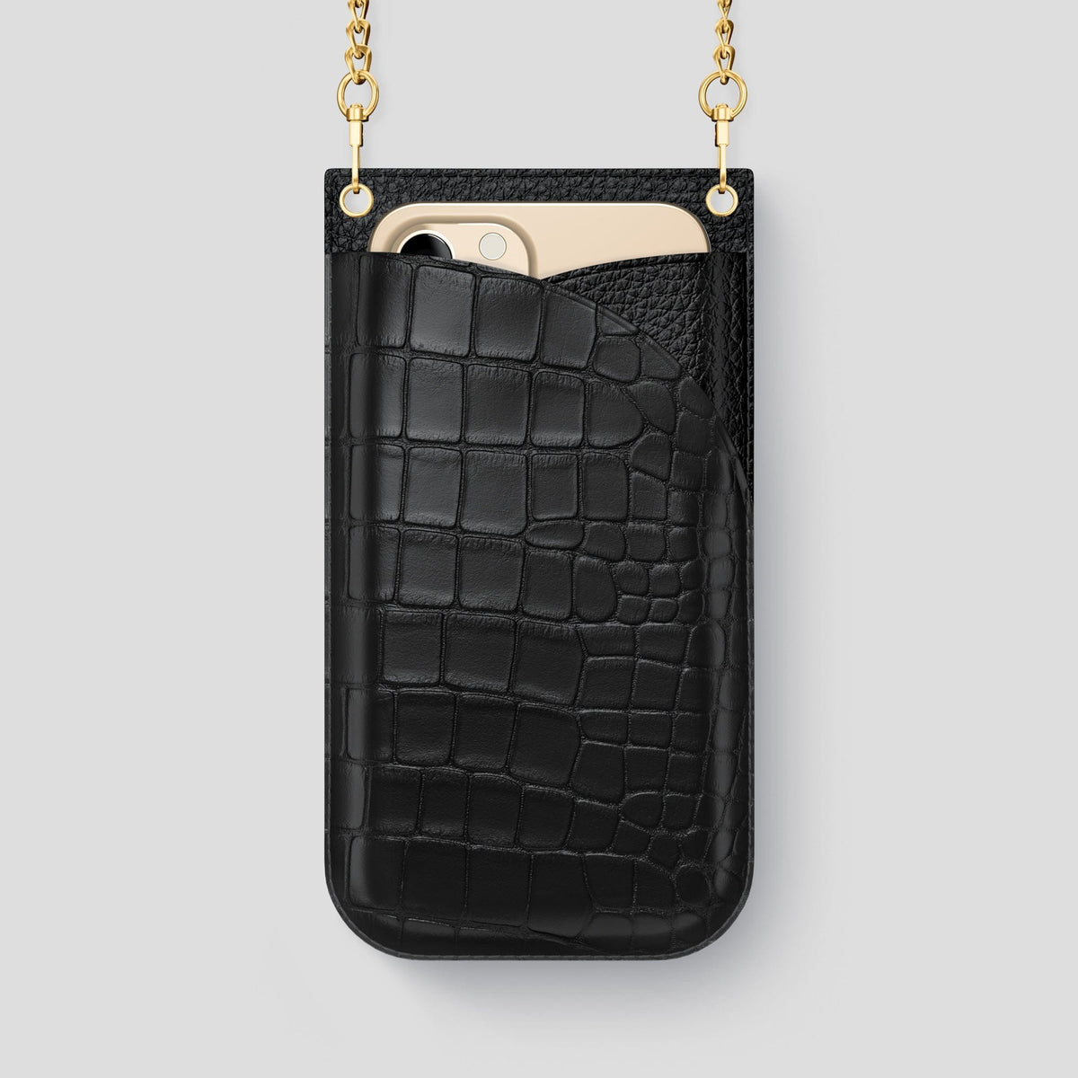 Black iPhone 14 Pro Max Crossbody Bag Alligator with Gold Metal -1 | Black-Gold