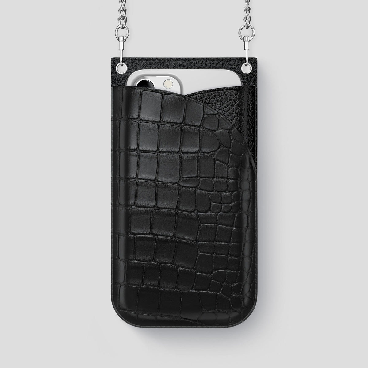 Black iPhone 14 Pro Max Crossbody Bag Alligator with Steel Metal -1 | Black-Steel