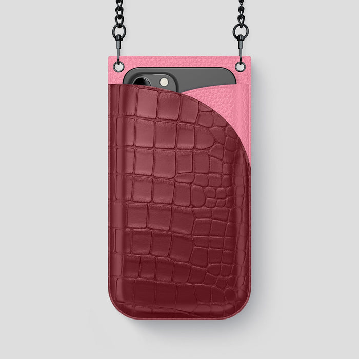 Burgundy iPhone 14 Pro Max Crossbody Bag Alligator with Black Metal -1 | Burgundy-Black