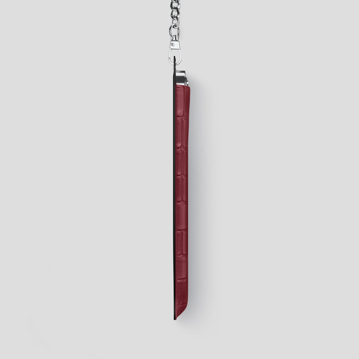 Burgundy iPhone 14 Pro Max Crossbody Bag Alligator with Steel Metal -4 | Burgundy-Steel
