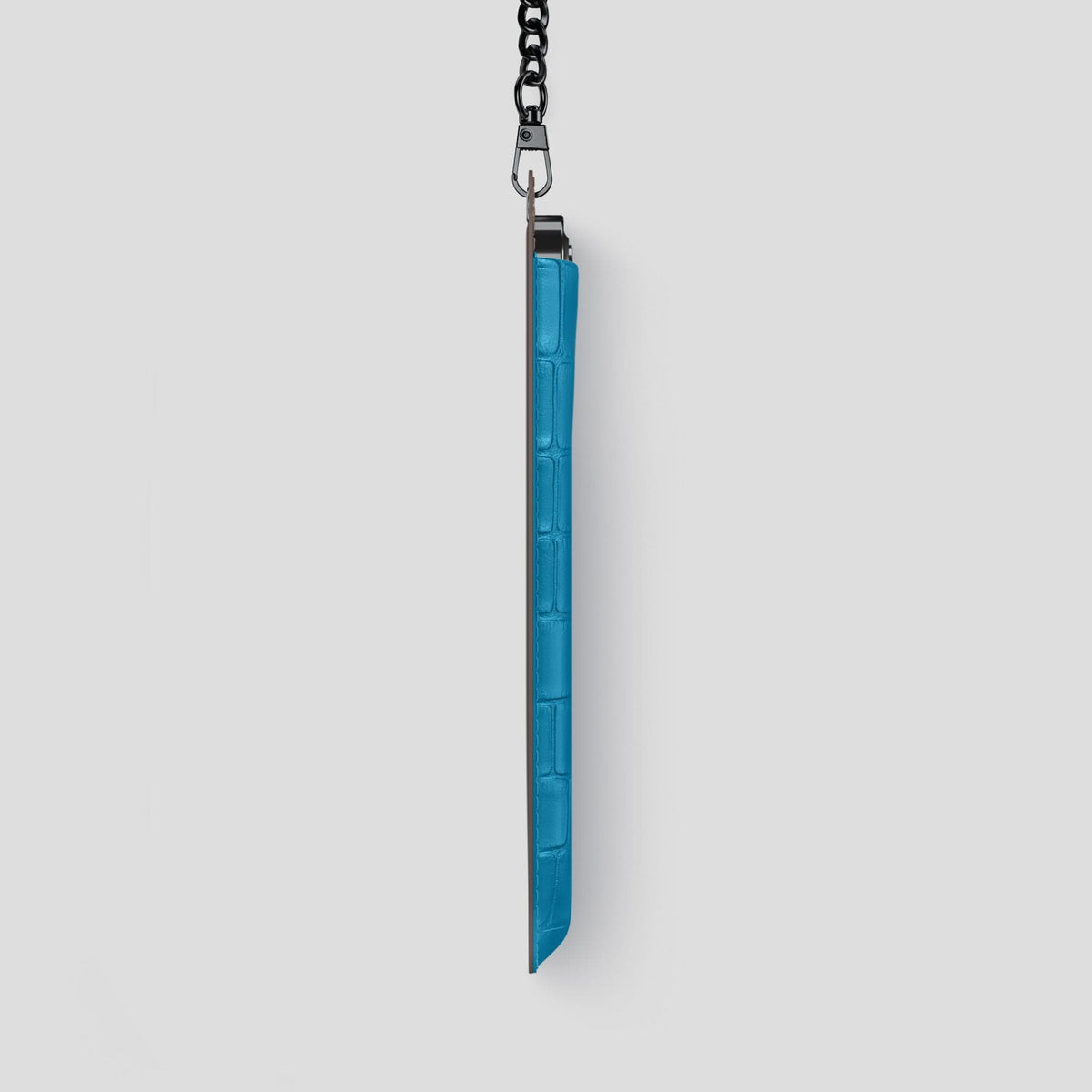 Curaçao-Blue iPhone 14 Pro Max Crossbody Bag Alligator with Black Metal -4 | Curaçao-Blue-Black