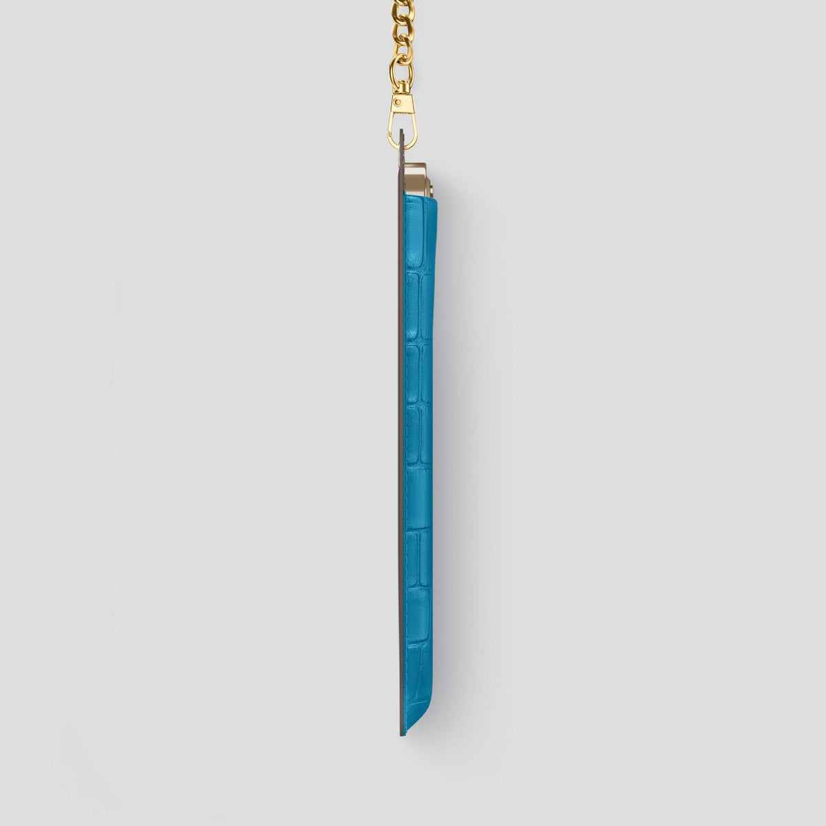 Curaçao-Blue iPhone 14 Pro Max Crossbody Bag Alligator with Gold Metal -4 | Curaçao-Blue-Gold