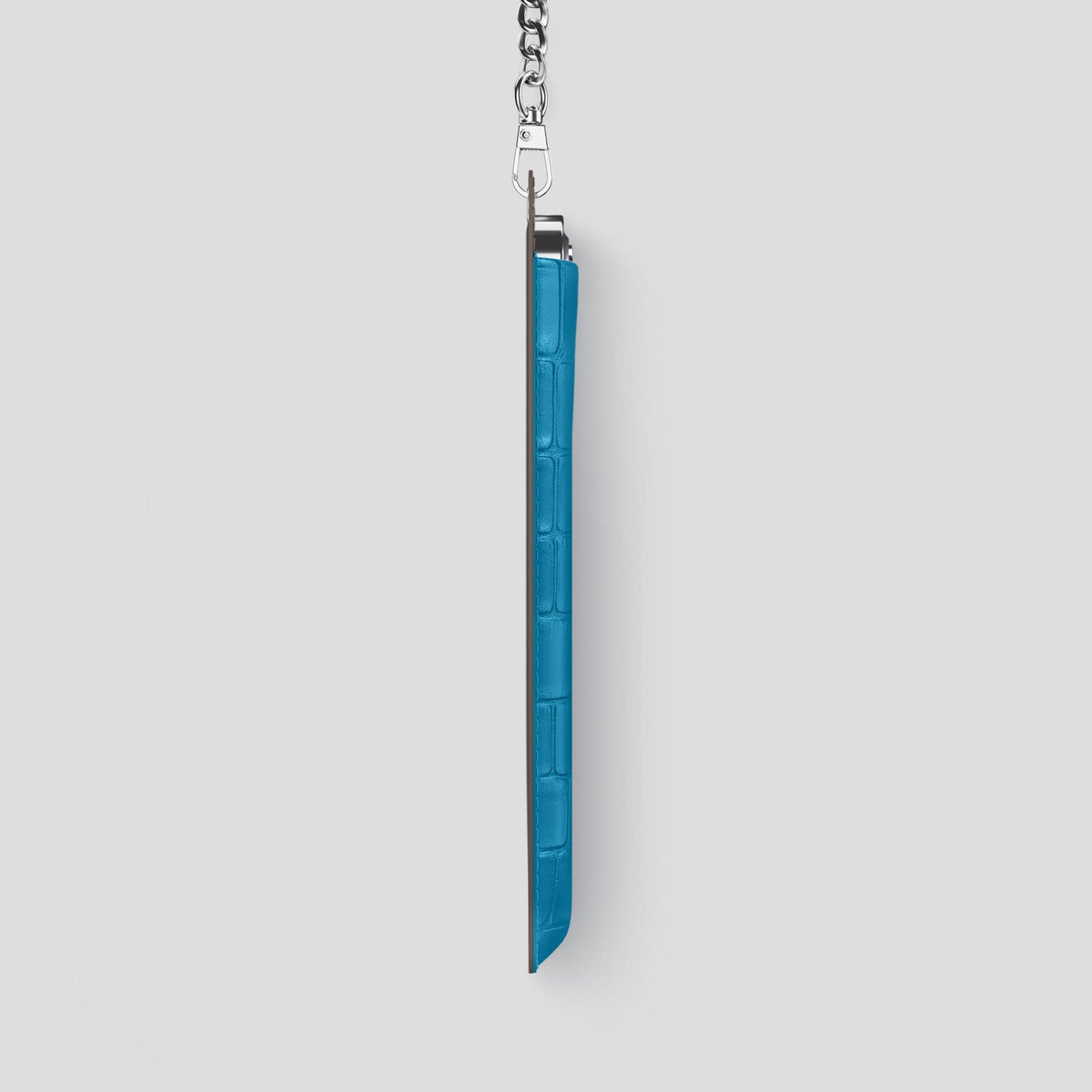 Curaçao-Blue iPhone 14 Pro Max Crossbody Bag Alligator with Steel Metal -4 | Curaçao-Blue-Steel