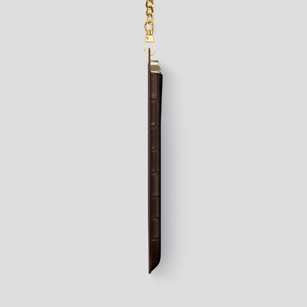 Dark Brown iPhone 14 Pro Max Crossbody Bag Alligator with Gold Metal -4 | Dark-Brown-Gold