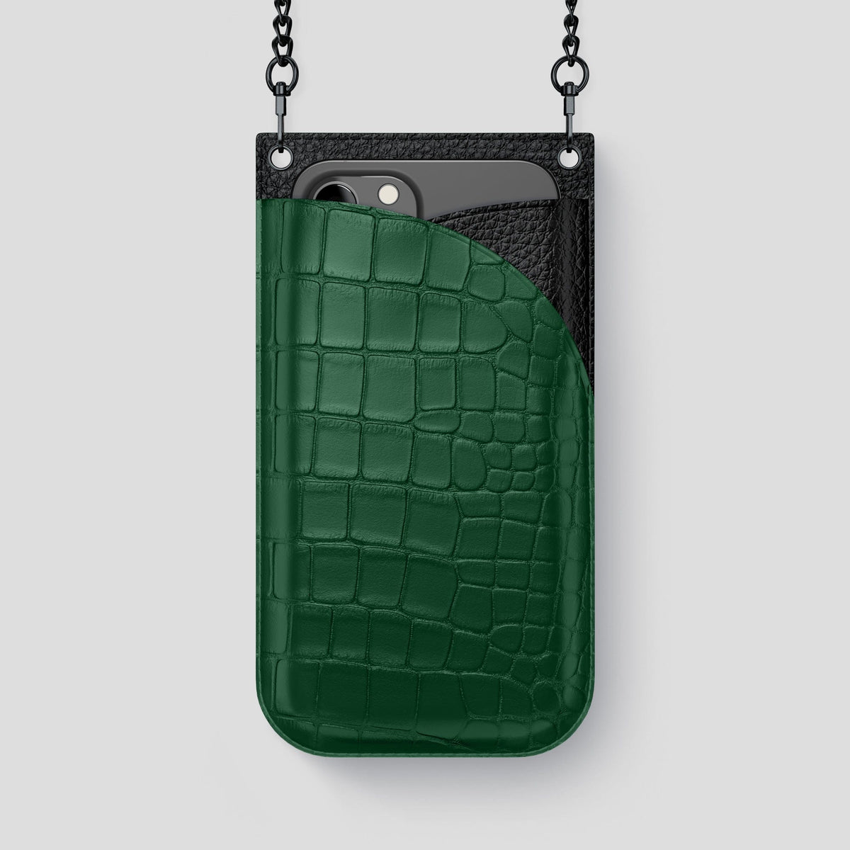 Forest-Green iPhone 14 Pro Max Crossbody Bag Alligator with Black Metal -1 | Forest-Green-Black