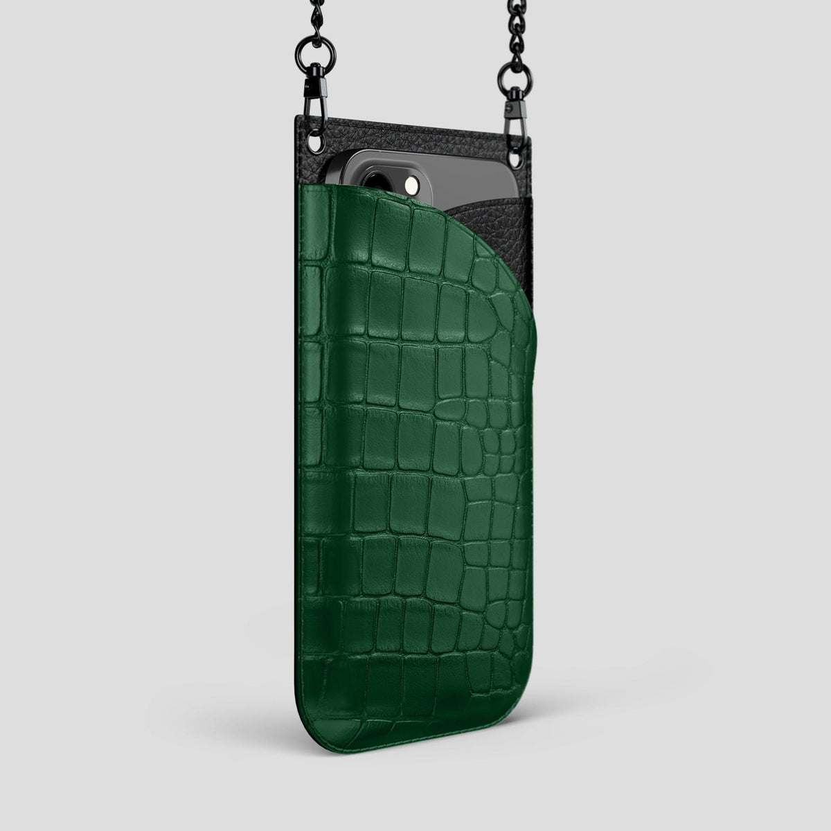 Forest-Green iPhone 14 Pro Max Crossbody Bag Alligator with Black Metal -2 | Forest-Green-Black