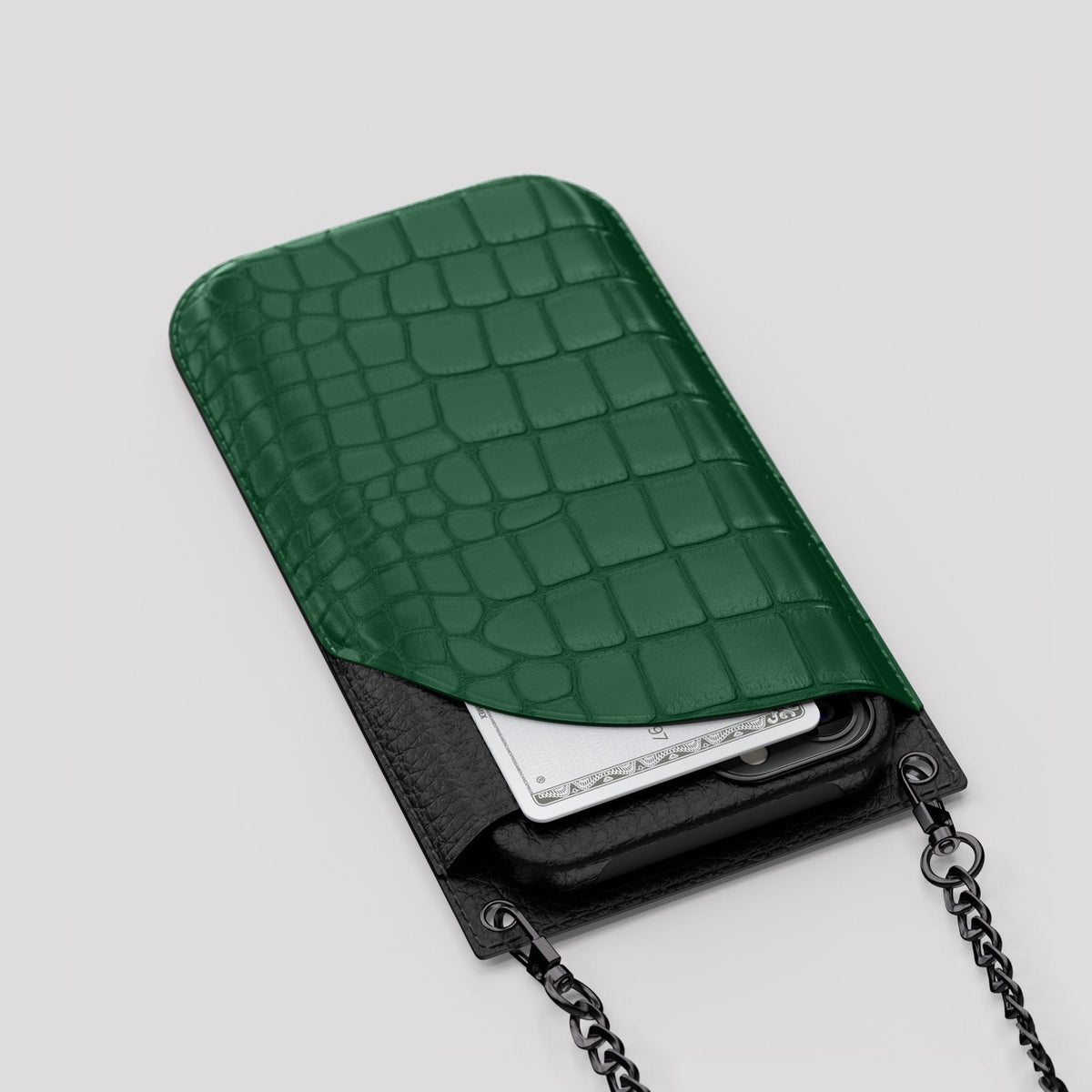 Forest-Green iPhone 14 Pro Max Crossbody Bag Alligator with Black Metal -5 | Forest-Green-Black