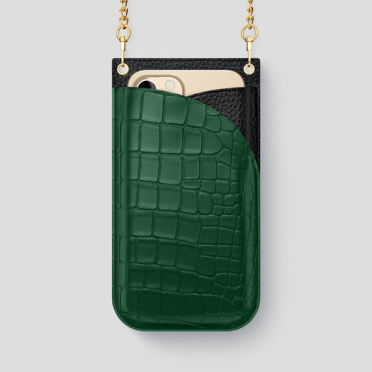 Forest-Green iPhone 14 Pro Max Crossbody Bag Alligator with Gold Metal -1 | Forest-Green-Gold