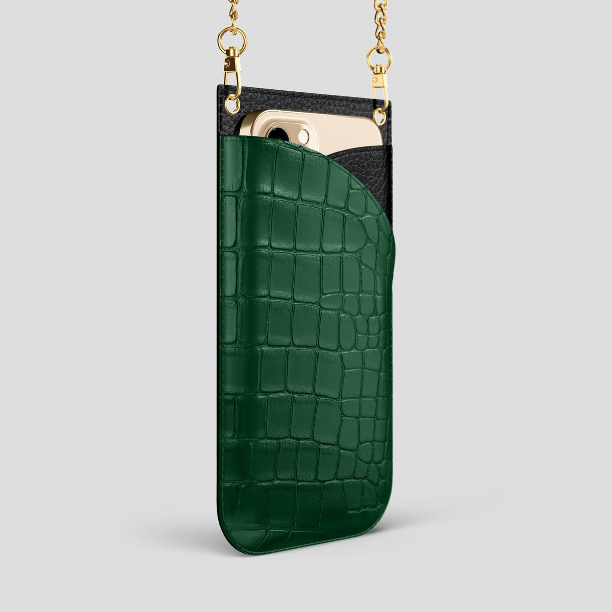 Forest-Green iPhone 14 Pro Max Crossbody Bag Alligator with Gold Metal -2 | Forest-Green-Gold