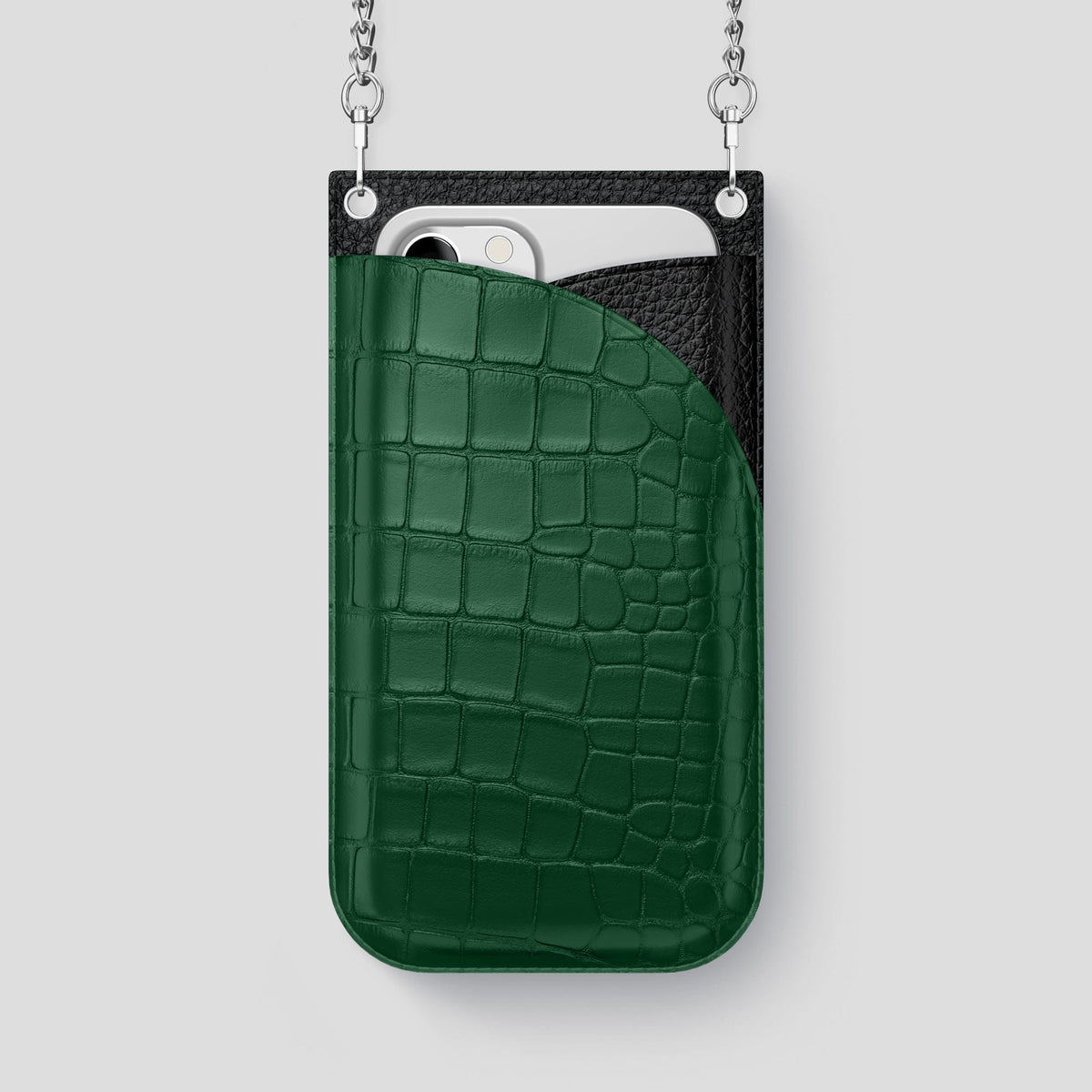 Forest-Green iPhone 14 Pro Max Crossbody Bag Alligator with Steel Metal -1 | Forest-Green-Steel