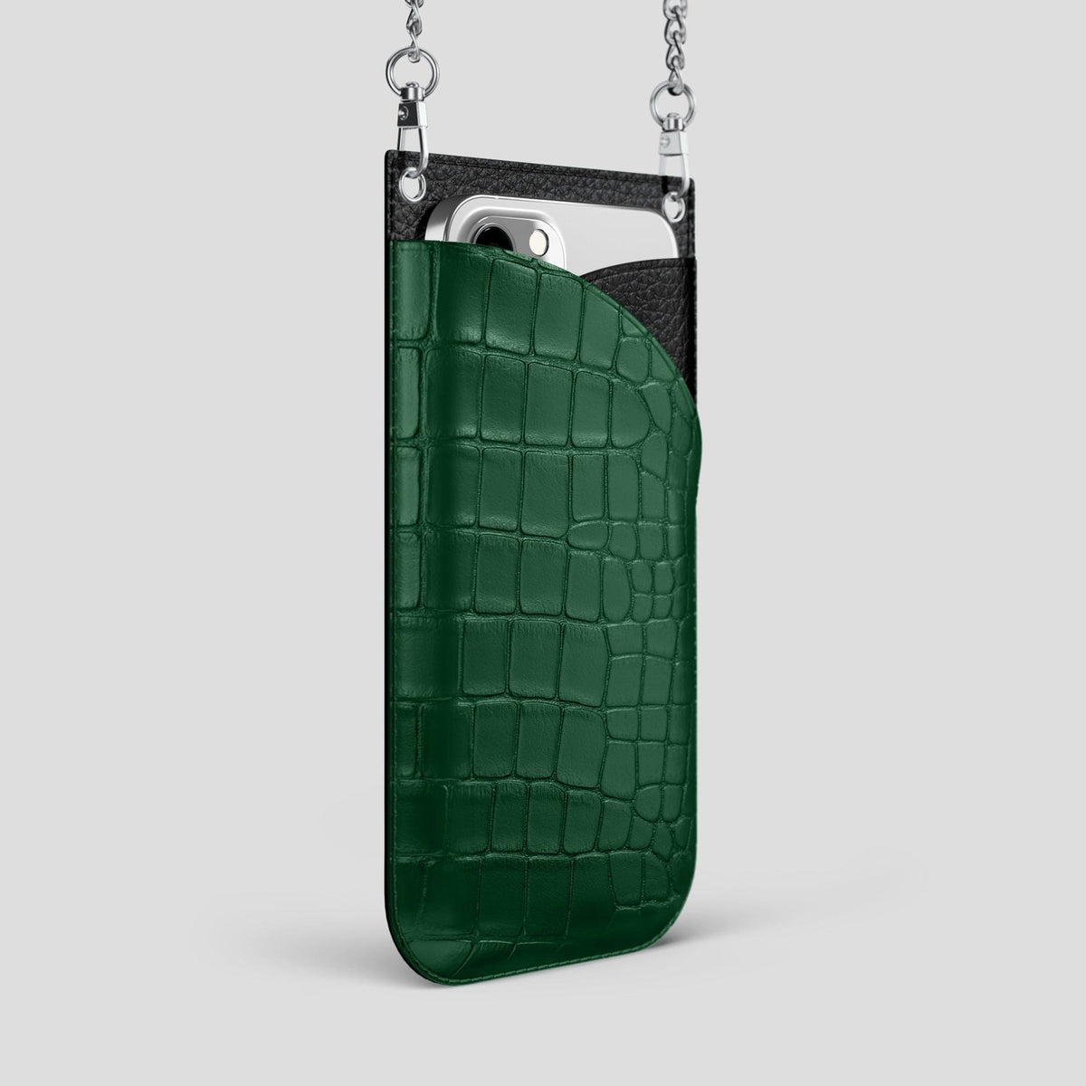 Forest-Green iPhone 14 Pro Max Crossbody Bag Alligator with Steel Metal -2 | Forest-Green-Steel
