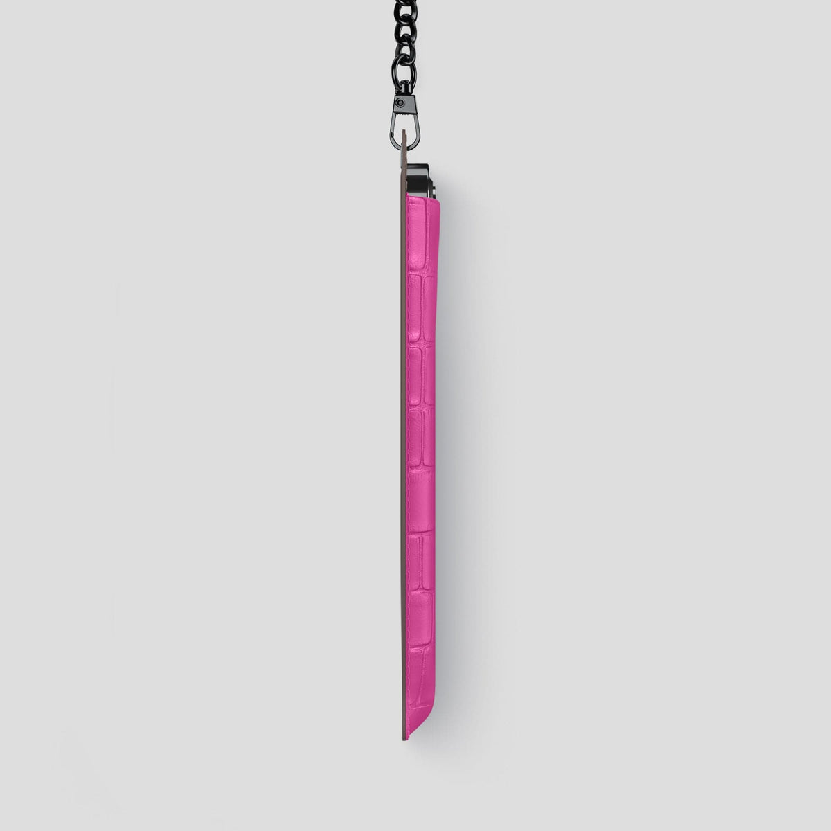 Fuchsia iPhone 14 Pro Max Crossbody Bag Alligator with Black Metal -4 | Fuchsia-Black