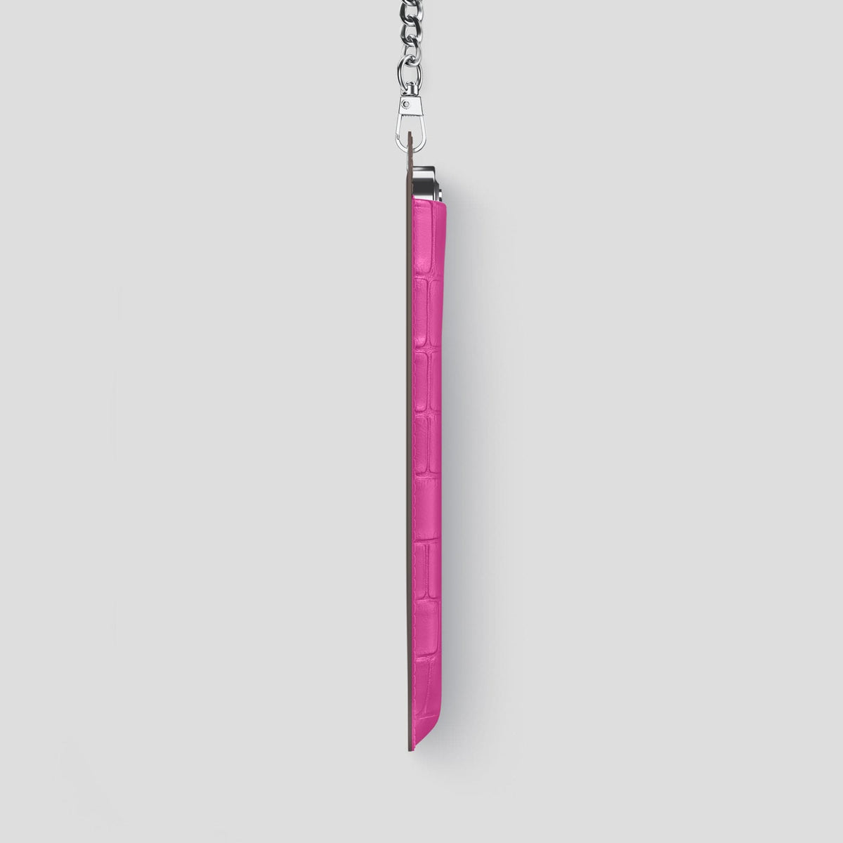 Fuchsia iPhone 14 Pro Max Crossbody Bag Alligator with Steel Metal -4 | Fuchsia-Steel