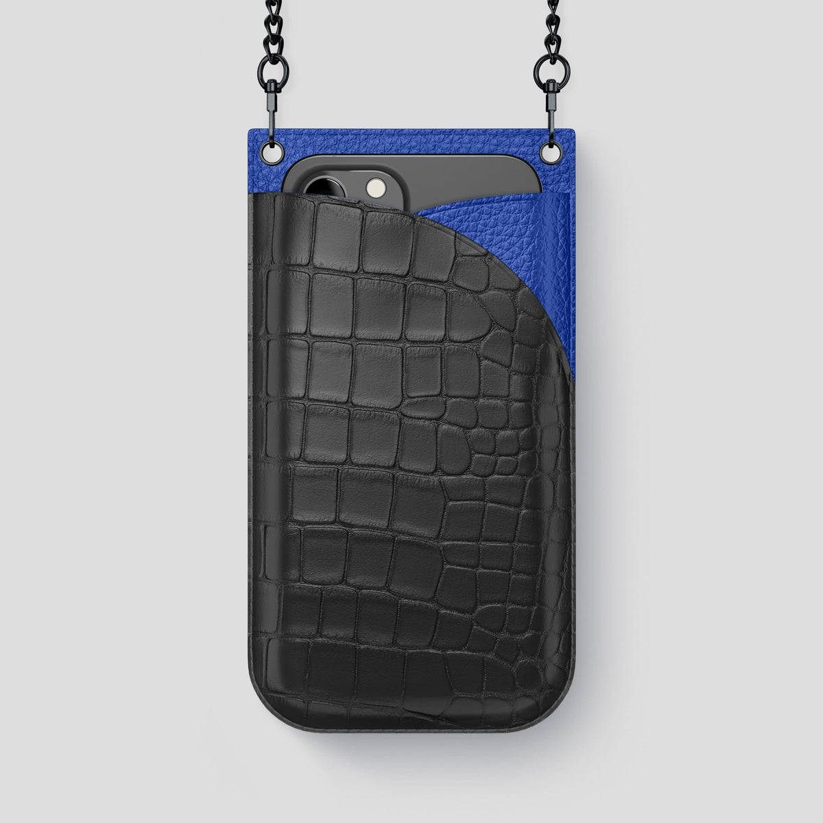 Grey iPhone 14 Pro Max Crossbody Bag Alligator with Black Metal -1 | Grey-Black