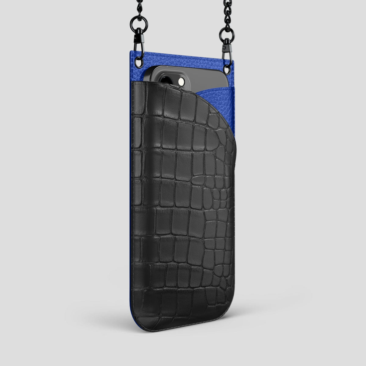 Grey iPhone 14 Pro Max Crossbody Bag Alligator with Black Metal -2 | Grey-Black