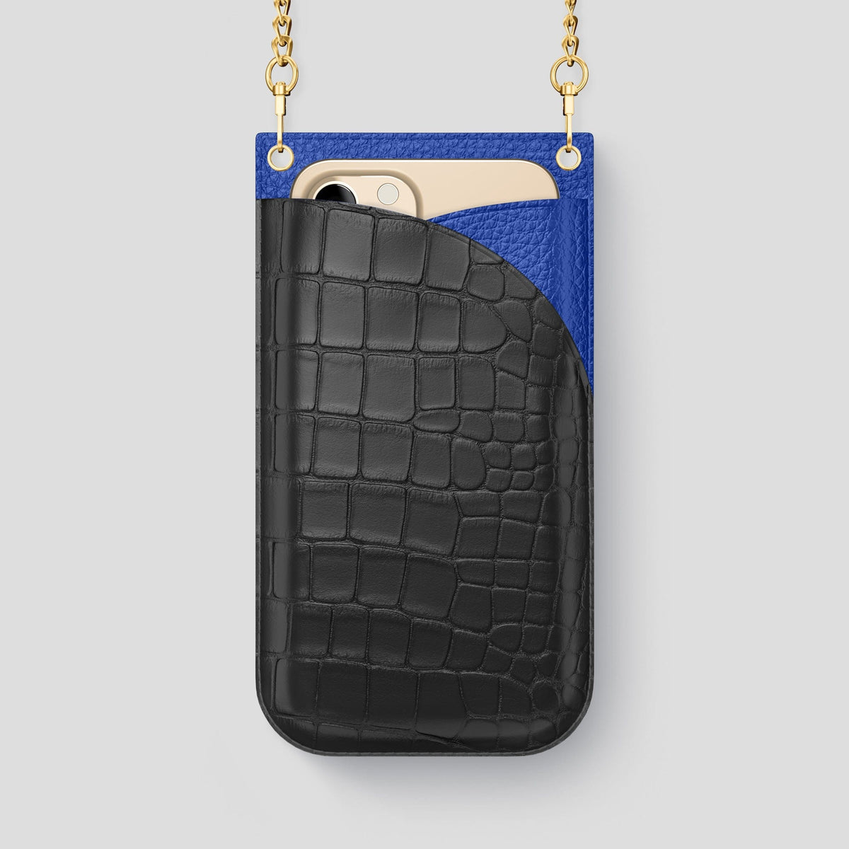 Grey iPhone 14 Pro Max Crossbody Bag Alligator with Gold Metal -1 | Grey-Gold