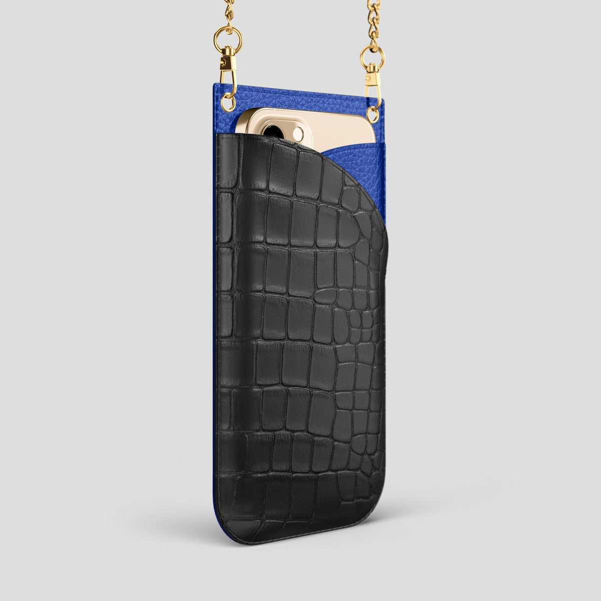 Grey iPhone 14 Pro Max Crossbody Bag Alligator with Gold Metal -2 | Grey-Gold