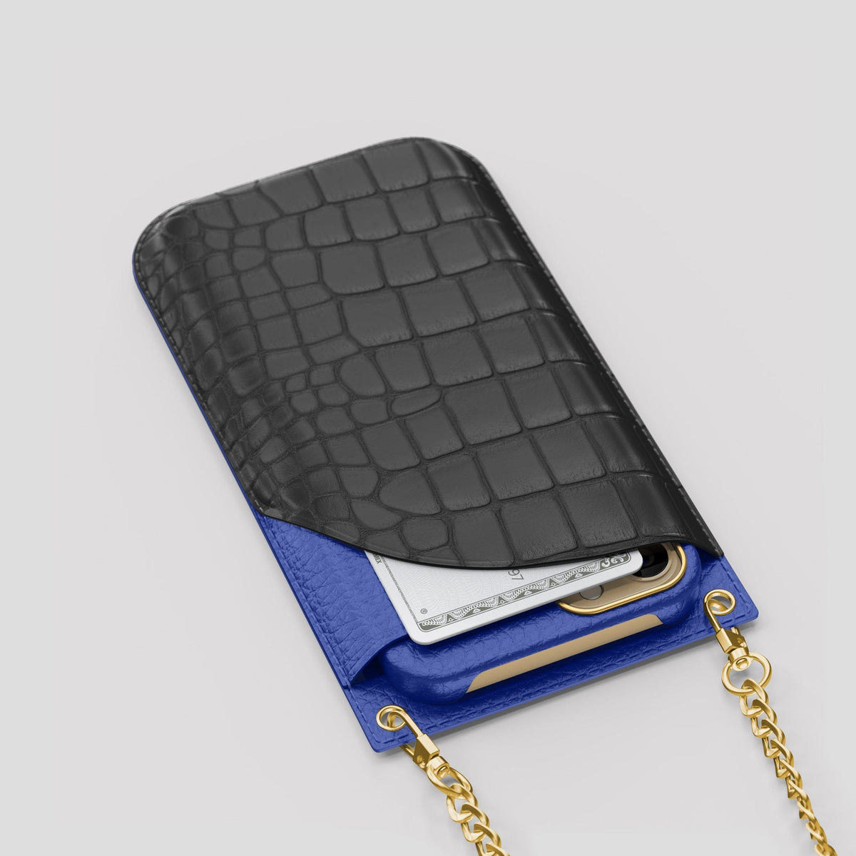 Grey iPhone 14 Pro Max Crossbody Bag Alligator with Gold Metal -5 | Grey-Gold