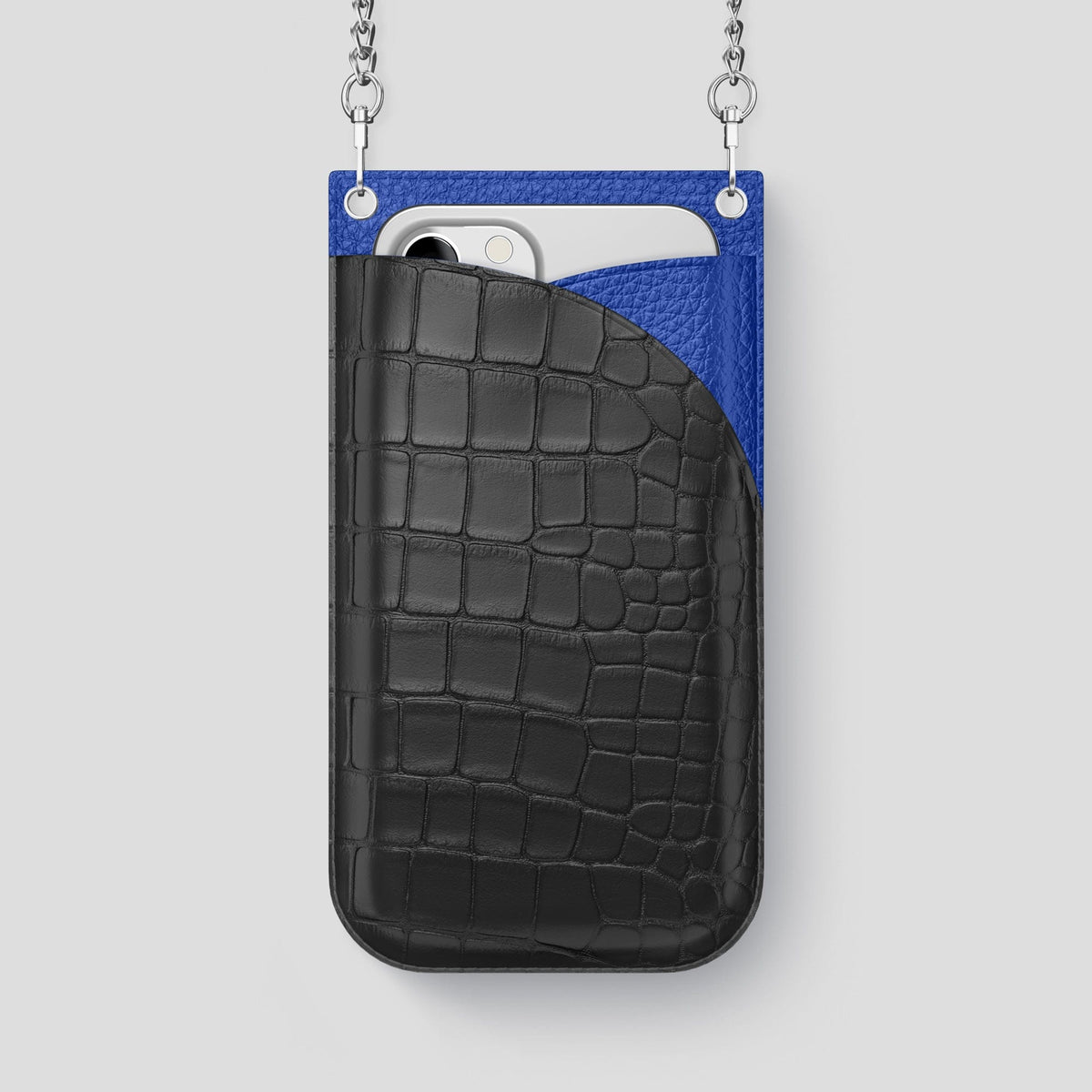 Grey iPhone 14 Pro Max Crossbody Bag Alligator with Steel Metal -1 | Grey-Steel