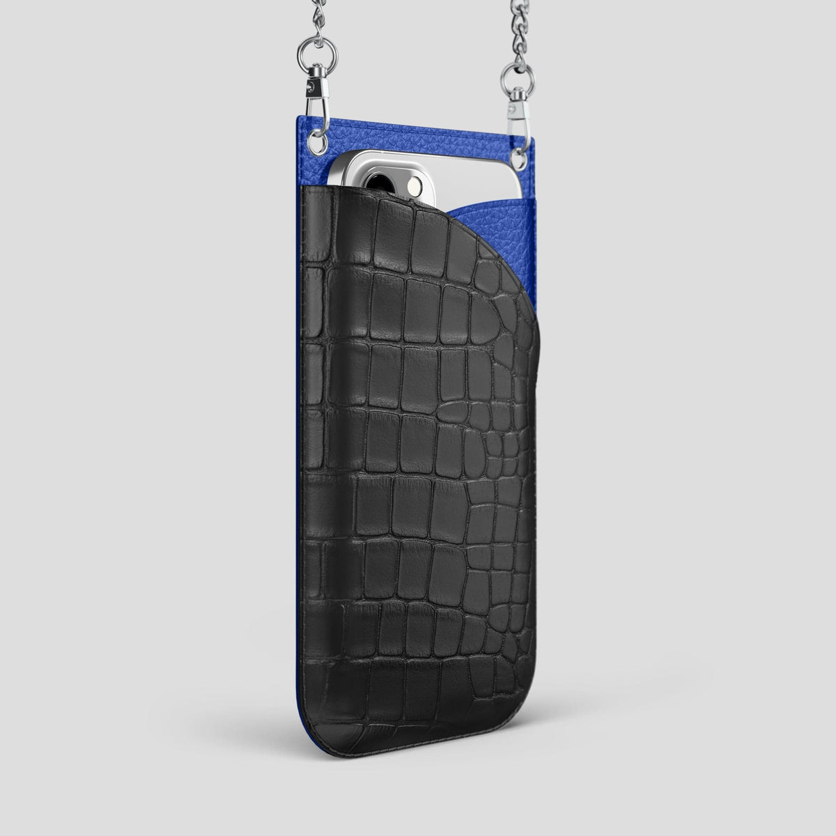 Grey iPhone 14 Pro Max Crossbody Bag Alligator with Steel Metal -2 | Grey-Steel