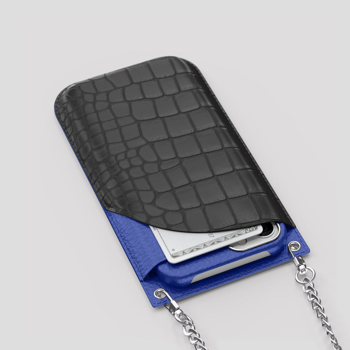 Grey iPhone 14 Pro Max Crossbody Bag Alligator with Steel Metal -5 | Grey-Steel