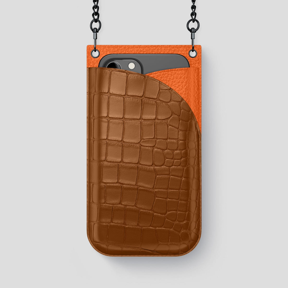 Honey iPhone 14 Pro Max Crossbody Bag Alligator with Black Metal -1 | Honey-Black