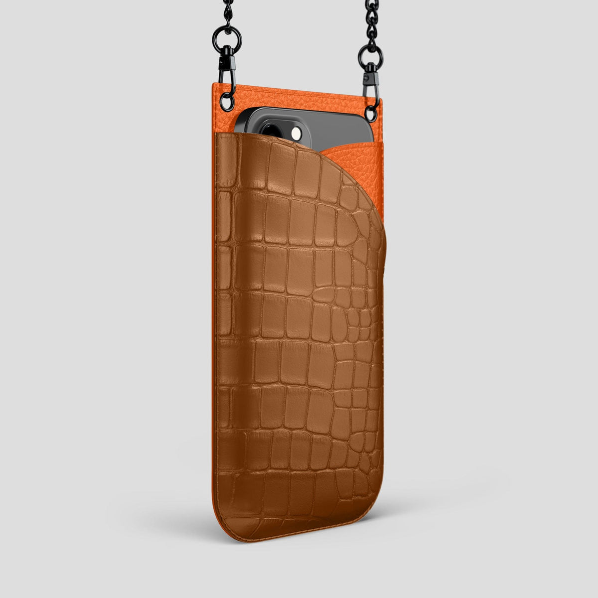 Honey iPhone 14 Pro Max Crossbody Bag Alligator with Black Metal -2 | Honey-Black