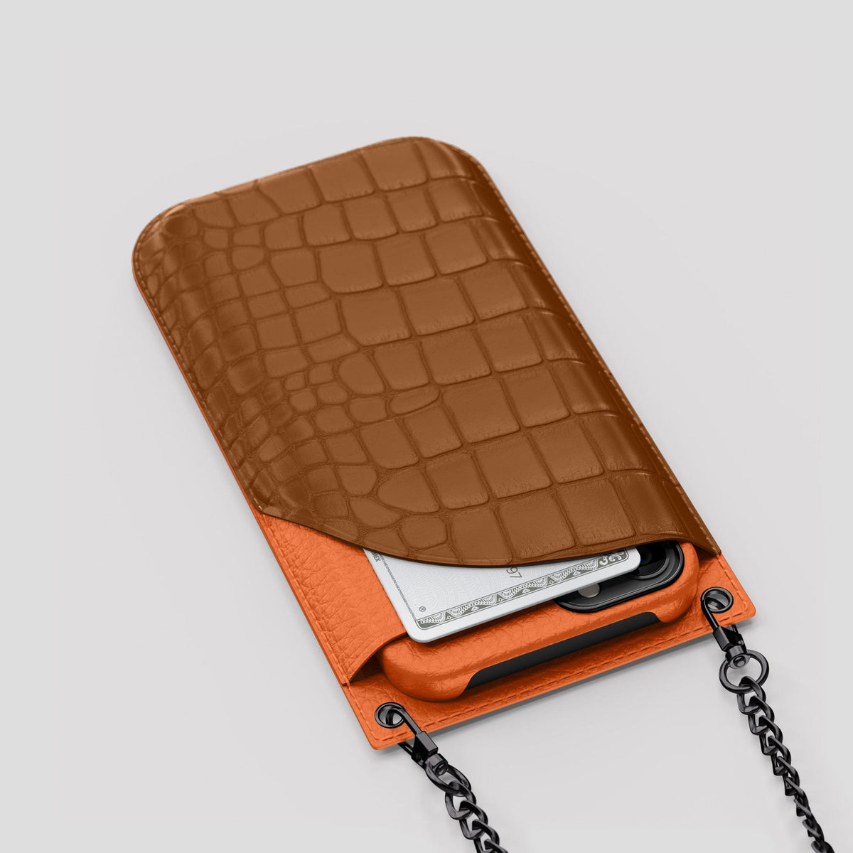 Honey iPhone 14 Pro Max Crossbody Bag Alligator with Black Metal -5 | Honey-Black