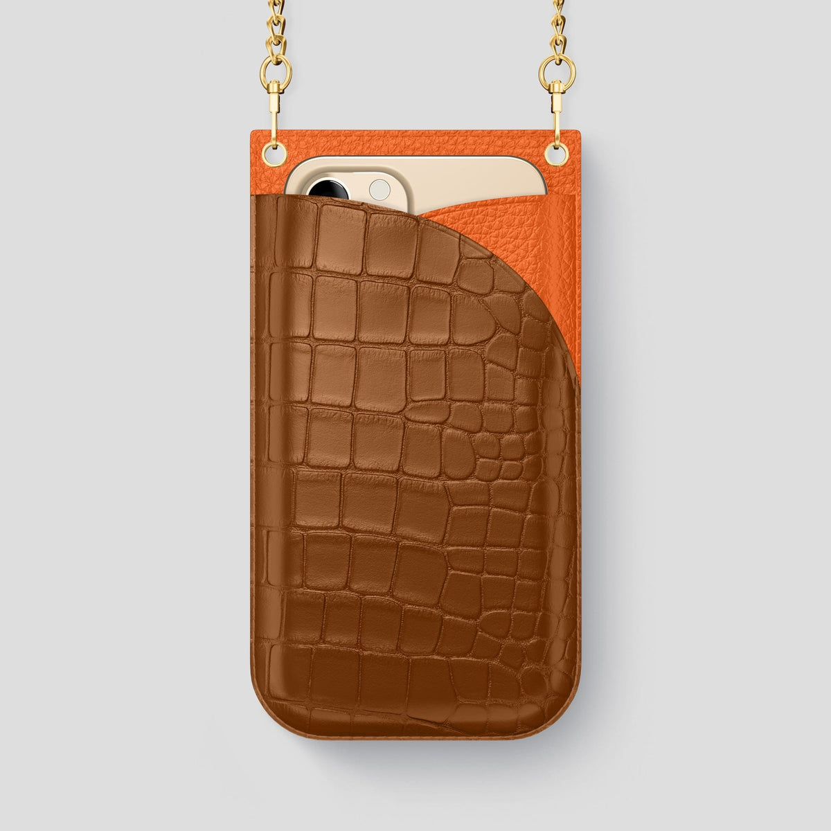 Honey iPhone 14 Pro Max Crossbody Bag Alligator with Gold Metal -1 | Honey-Gold