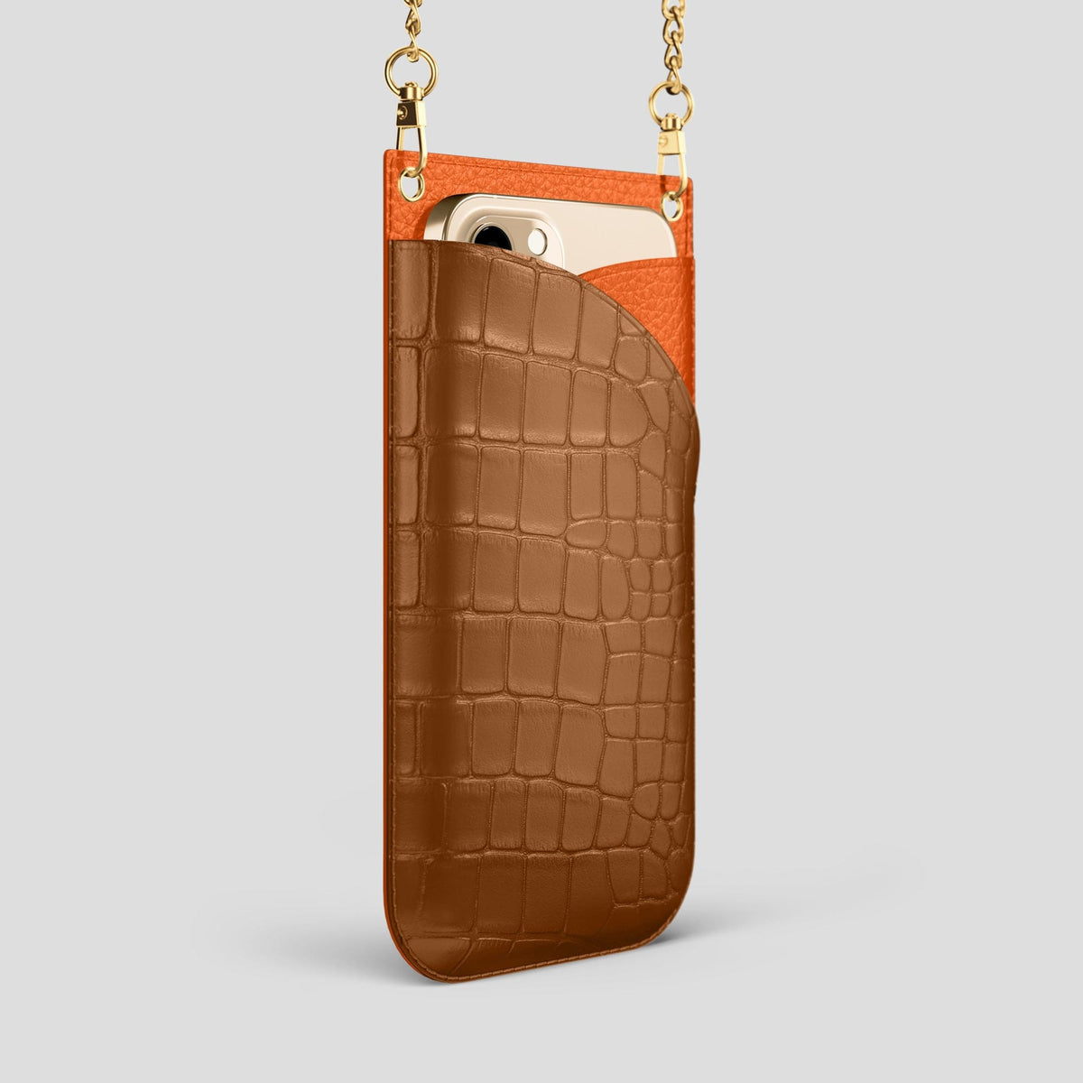 Honey iPhone 14 Pro Max Crossbody Bag Alligator with Gold Metal -2 | Honey-Gold