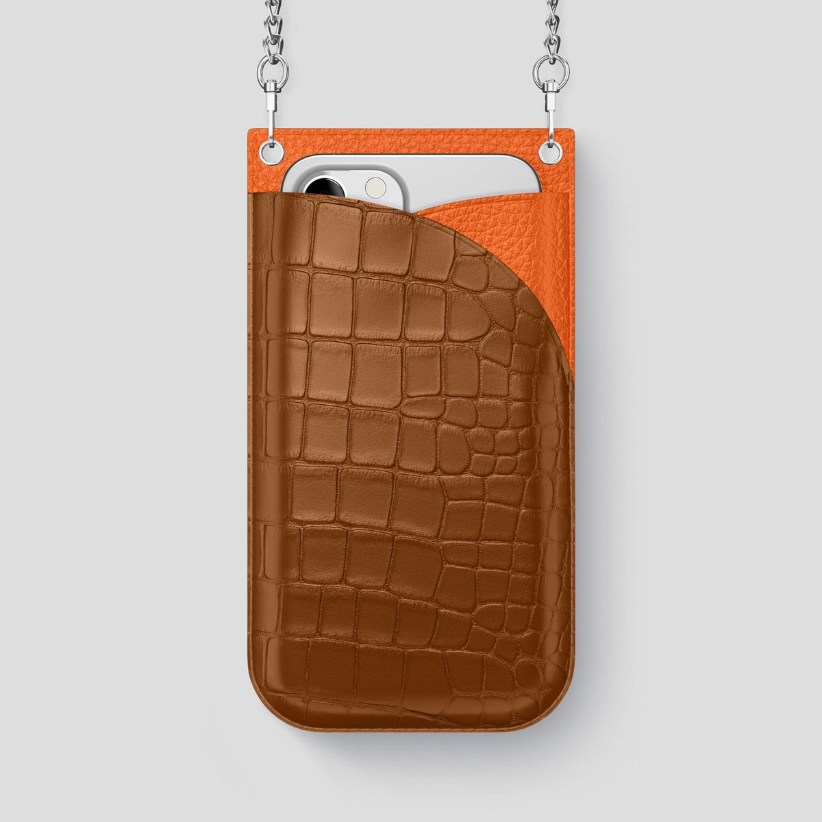 Honey iPhone 14 Pro Max Crossbody Bag Alligator with Steel Metal -1 | Honey-Steel
