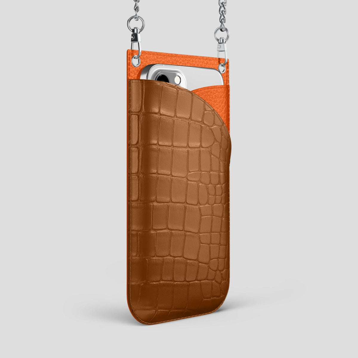 Honey iPhone 14 Pro Max Crossbody Bag Alligator with Steel Metal -2 | Honey-Steel
