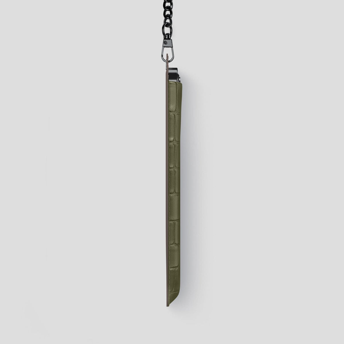 Kaki-Green iPhone 14 Pro Max Crossbody Bag Alligator with Black Metal -4 | Kaki-Green-Black